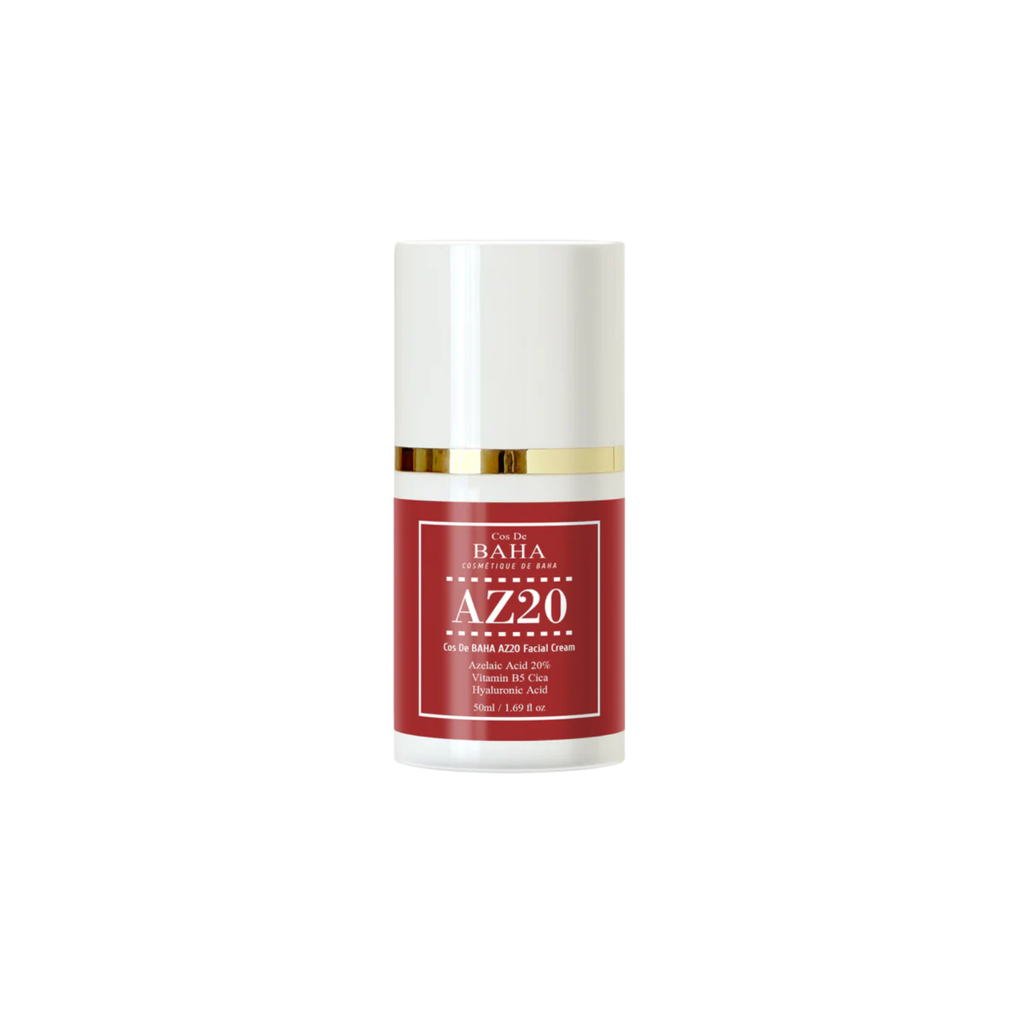 COS DE BAHA (AZ20) Azelaic Acid MSM CICA Cream is a targeted cream designed to help calm redness, smooth uneven texture, and support clearer-looking skin. Formulated with Azelaic Acid, MSM, Centella Asiatica Extract, and Madecassoside, it helps soothe irritation while improving the look of blemishes and uneven skin tone. With added Panthenol, Allantoin, Ceramide NP, and Hyaluronic Acid, this cream helps hydrate and support the skin barrier. Best suited for oily, combination, acne-prone, redness-prone, and u