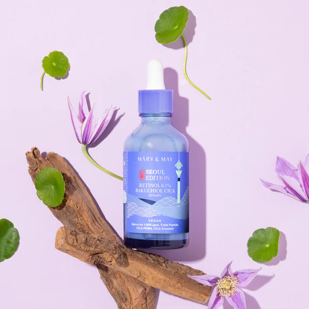Discover MARY & MAY Retinol 0.1% Bakuchiol Cica Serum Seoul Edition at MedicubeSkincare.ca. A gentle anti-aging serum with Retinol, Bakuchiol, and Centella to smooth fine lines, refine texture, and strengthen the skin barrier. Perfect for aging and combination skin. Free shipping across Canada.