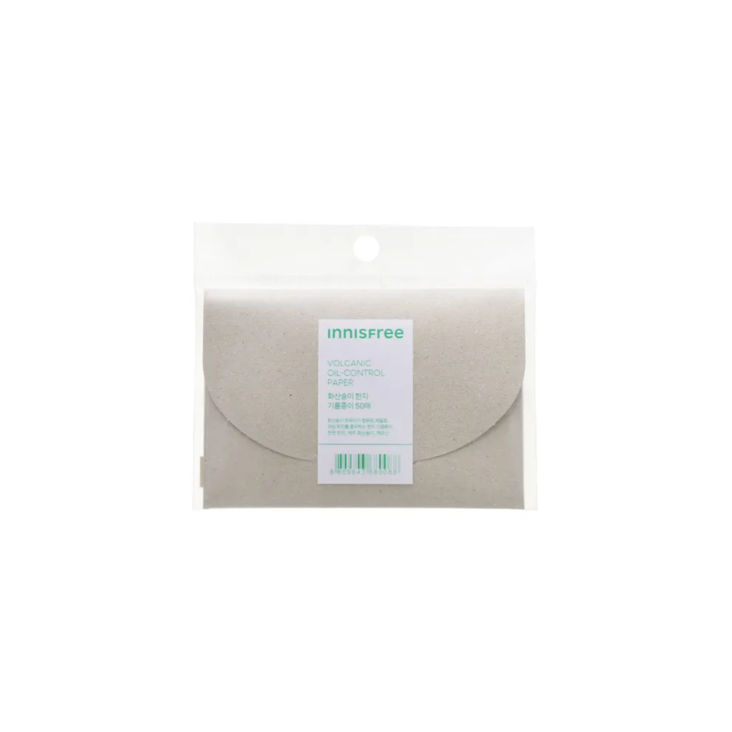 INNISFREE Jeju Volcanic Oil Control Paper is a lightweight blotting paper made to quickly absorb excess oil and shine throughout the day. Formulated with Volcanic-Cluster Powder, it helps control sebum without disturbing your makeup or leaving the skin feeling dry. The compact pack includes 50 sheets, making it easy to carry in your purse, bag, or travel pouch. Best for oily and combination skin types.