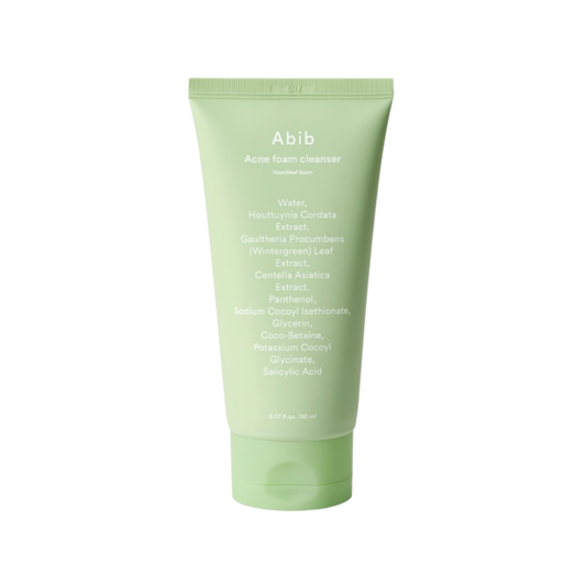 ABIB Acne Foam Cleanser Heartleaf Foam is a refreshing daily cleanser made for oily, combination, and blemish-prone skin. Powered by Salicylic Acid to help remove excess sebum and unclog pores, it also includes Heartleaf Extract, Centella Asiatica Extract, and Panthenol to soothe and comfort the skin. The creamy foam rinses clean, leaving the complexion feeling soft, fresh, and balanced without tightness.