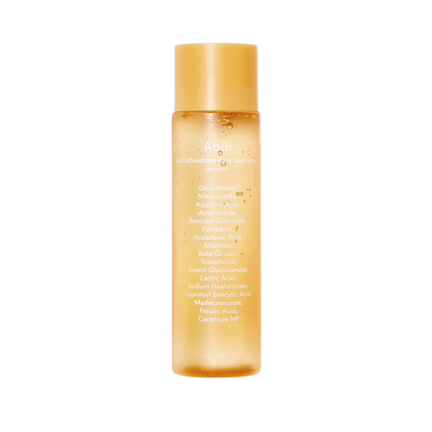 ABIB Glutathiosome Dark Spot Toner Skin Booster is a lightweight brightening toner designed to improve uneven skin tone and enhance radiance. Enriched with Glutathiosome, Niacinamide, and Vitamin C, it helps reduce the appearance of dark spots while promoting a clearer complexion. With gentle LHA exfoliation and soothing ingredients like Centella Asiatica and Panthenol, it helps refine skin texture while supporting the skin barrier. The fast-absorbing texture leaves skin smooth, hydrated, and refreshed. Sui