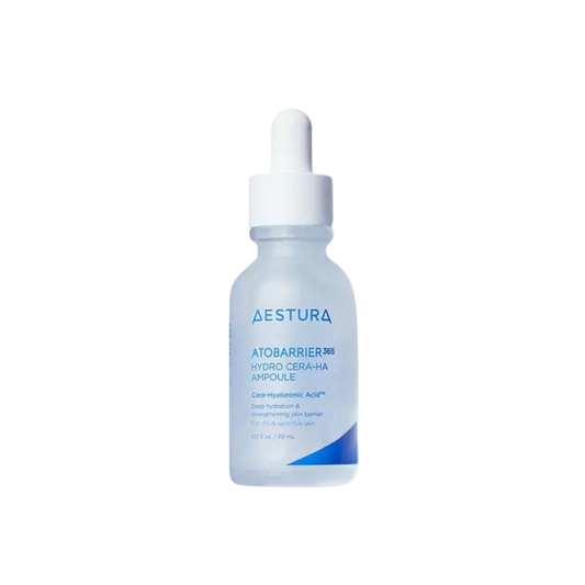 AESTURA Atobarrier365 Hydro Cera-HA Ampoule is a lightweight and hydrating formula designed to strengthen and protect the skin barrier. Enriched with Ceramide NP, Cholesterol, and Panthenol, it soothes and nourishes while providing long-lasting moisture. With added Niacinamide and Hyaluronic Acid, this ampoule helps improve skin tone and maintain optimal hydration, leaving your skin feeling smooth, calm, and balanced. Perfect for daily use on dry, sensitive, and dehydrated skin.