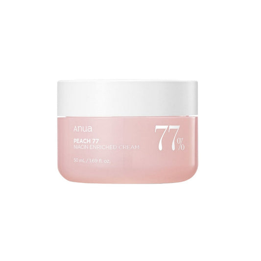 ANUA Peach 77 Niacin Enriched Cream is a nourishing cream with 77% Peach Fruit Extract and Niacinamide to brighten and hydrate your skin. This rich formula includes Hyaluronic Acid and Soluble Collagen to plump and moisturize, while Lactobacillus Ferment and Ceramide NP strengthen the skin barrier. Enhanced with Galactomyces Ferment Filtrate and Bifida Ferment Lysate, it helps improve skin texture for a smooth, radiant complexion. Perfect for daily use to achieve soft, glowing skin