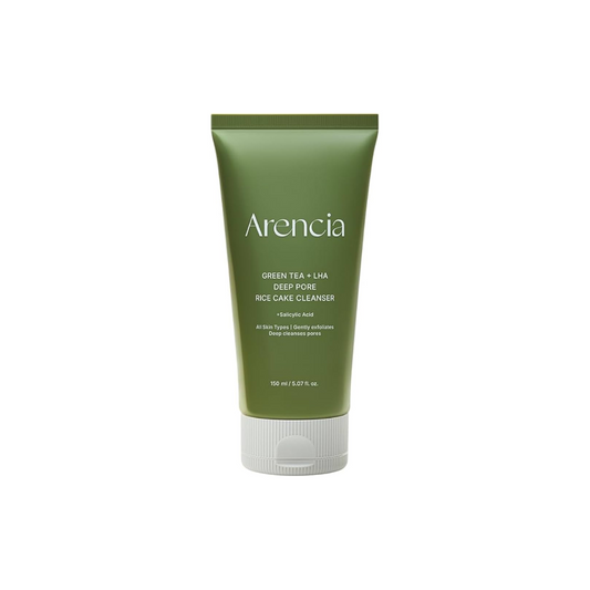 ARENCIA Green Tea + LHA Deep Pore Rice Cake Cleanser is a solid, eco-friendly cleanser that targets clogged pores and blackheads. With Salicylic Acid, LHA, and Green Tea Extract, it gently exfoliates, controls excess oil, and helps prevent breakouts. Soothing ingredients like Panthenol, Bakuchiol, and Rice Lees Extract keep skin calm and hydrated, leaving it clear, smooth, and refreshed after every wash.