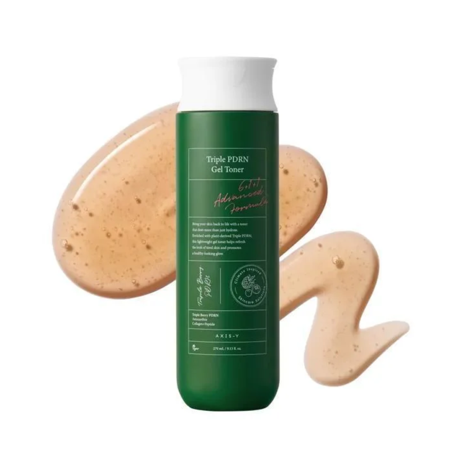 AXIS-Y Triple PDRN Gel Toner is a soothing gel-type toner designed to hydrate, calm, and support a healthy skin barrier. Infused with Triple Berry PDRN, Centella Asiatica Extract, Ceramide NP, Sodium Hyaluronate, Vegan Collagen, Peptide, and Astaxanthin, it helps comfort irritated or overheated skin while improving the look of radiance and elasticity. The refreshing gel texture absorbs easily and leaves skin feeling soft, plump, and balanced. Suitable for dry, sensitive, normal, combination, and post-treatm
