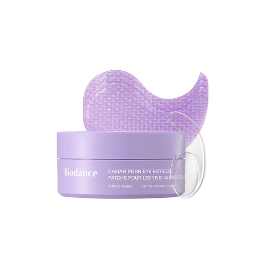 BIODANCE Caviar PDRN Eye Patches are nourishing hydrogel eye patches designed to hydrate, refresh, and improve the look of tired under-eyes. Formulated with Caviar Water, Caviar Extract, Salmon Egg Extract, Sodium DNA, Niacinamide, Caffeine, Shea Butter, Macadamia Seed Oil, Lactobacillus Ferment Lysate, and Allantoin, they help support radiance, moisture, and skin recovery. These patches help reduce the look of puffiness, smooth uneven texture, and leave the delicate eye area looking brighter, plumper, and 