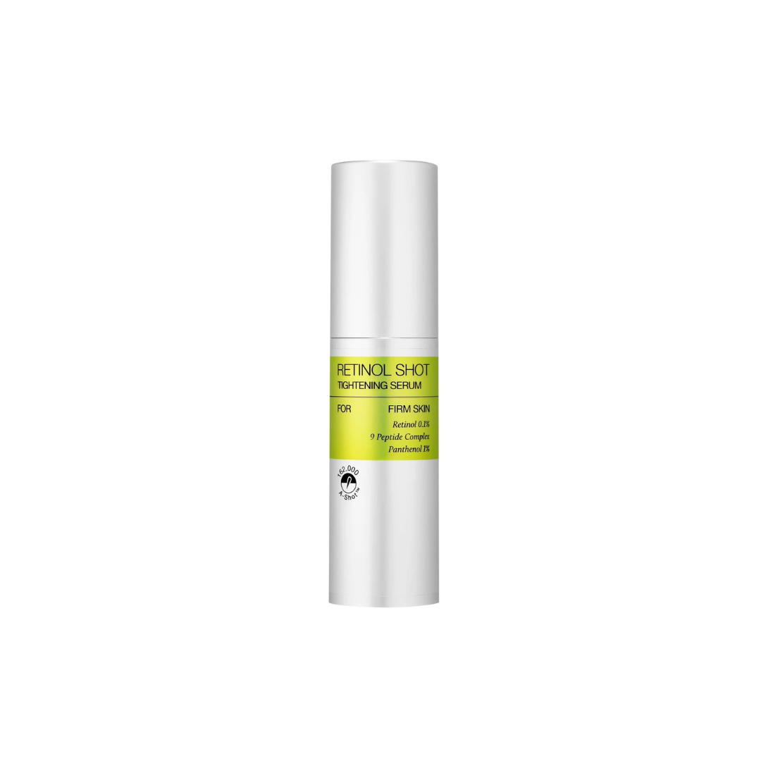 CELIMAX The Vita-A Retinol Shot Tightening Serum is a firming treatment powered by 0.1% Retinol and a blend of peptides to smooth fine lines, boost elasticity, and refine texture. Features 162,000 A-Shot™, a fine particle that helps stimulate dull skin and enhance absorption of active ingredients. Enriched with Panthenol, Allantoin, and Sunflower Seed Oil, it nourishes and calms for a smoother, more youthful-looking complexion.