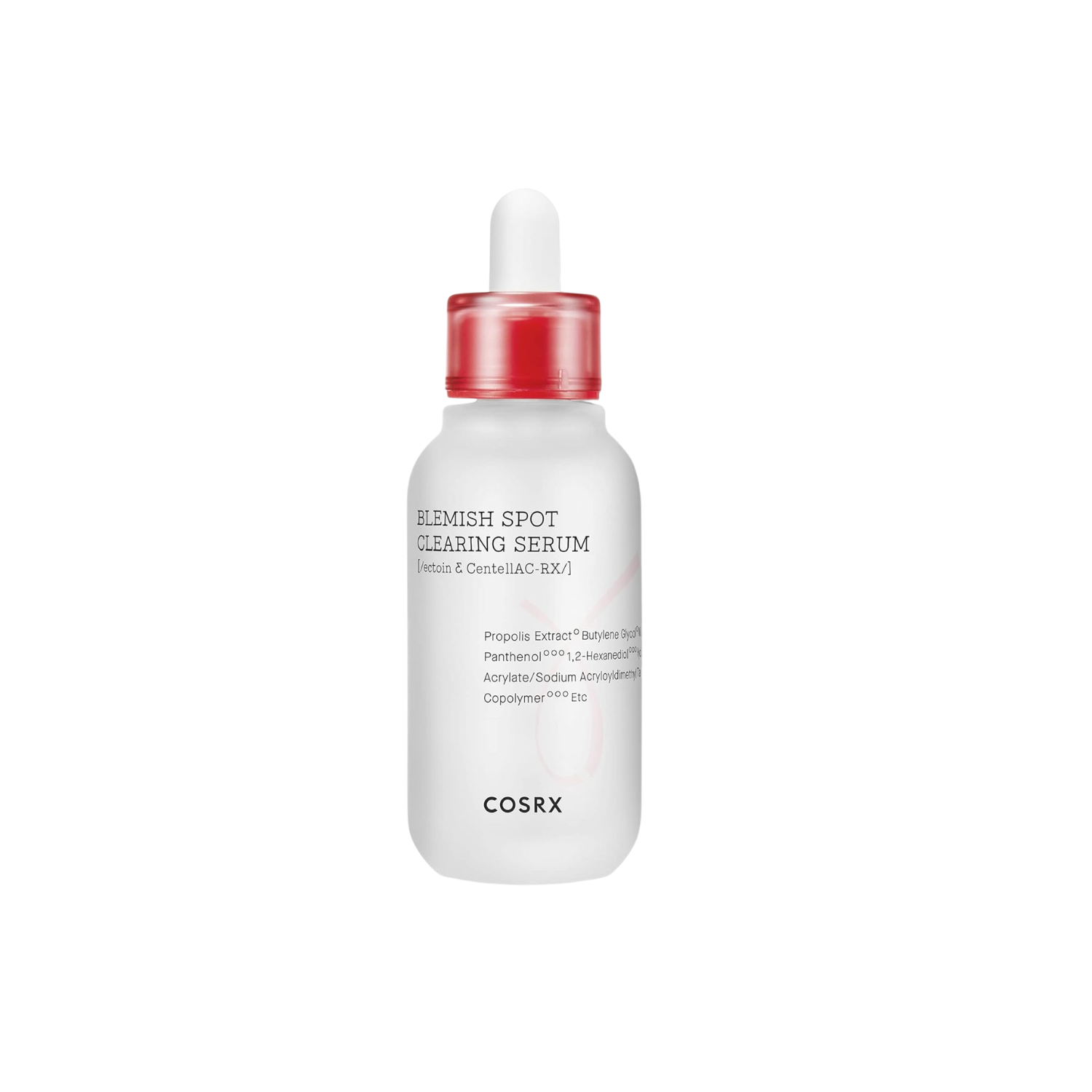COSRX AC Collection Blemish Spot Clearing Serum is a soothing blemish-care serum designed to calm troubled skin, support the skin barrier, and improve the look of uneven tone after breakouts. Formulated with Propolis Extract, Niacinamide, Panthenol, Ectoin, and COSRX’s Centella C-RX Complex, it helps comfort irritated skin while keeping it hydrated and balanced. With added Sodium Hyaluronate, Allantoin, and Ceramide NP, this serum supports moisture retention and helps maintain a healthy-looking skin barrier