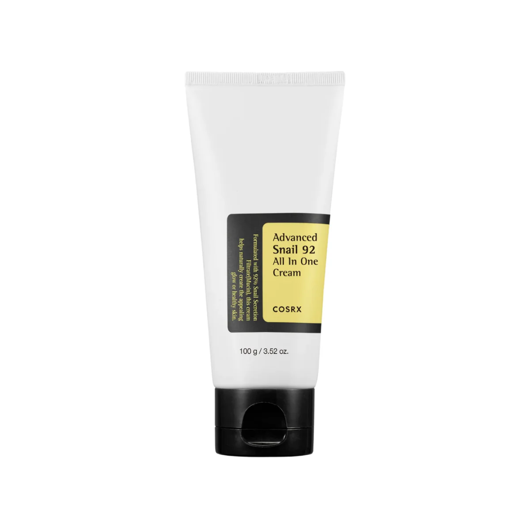 COSRX Advanced Snail 92 Tube All In One Cream is a lightweight moisturizing cream made to hydrate, soothe, and repair dry or stressed skin. Formulated with Snail Secretion Filtrate, Betaine, Sodium Hyaluronate, Allantoin, Panthenol, and Adenosine, it helps support the skin barrier while improving the look of dryness, dullness, and uneven texture. The smooth gel-cream texture absorbs comfortably, leaving skin feeling soft, plump, refreshed, and moisturized without a heavy finish.