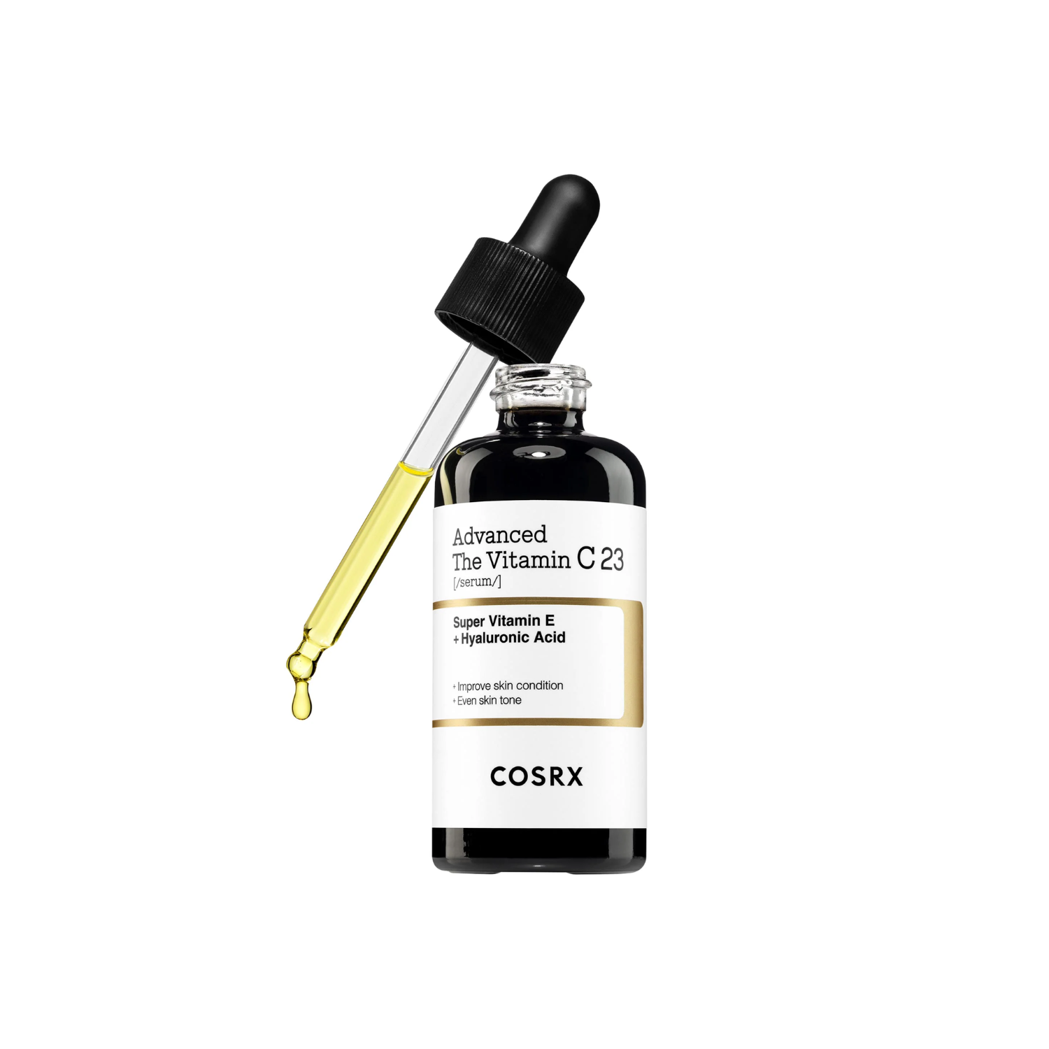 COSRX Advanced The Vitamin C 23 Serum is a highly concentrated brightening serum designed to improve uneven skin tone and enhance radiance. Formulated with 23% Pure Vitamin C, it helps fade dark spots, reduce dullness, and support a clearer, more even complexion. Niacinamide and Glutathione boost brightening effects, while Panthenol and Hyaluronic Acid provide hydration and soothe the skin. Antioxidants like Vitamin E help protect against environmental damage. The lightweight formula absorbs quickly, leavin