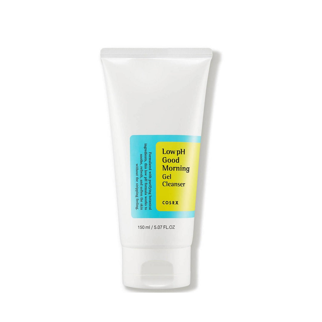 COSRX Low-pH Good Morning Cleanser is a gentle daily gel cleanser made to cleanse the skin without leaving it feeling tight or stripped. Its low-pH formula helps support the skin’s natural balance while removing impurities, excess oil, and buildup. Formulated with Tea Tree Leaf Oil, Betaine Salicylate, Allantoin, and botanical extracts, it helps refresh, soothe, and soften the skin. This cleanser is a great choice for morning or evening use and works well for normal, combination, oily, and blemish-prone ski