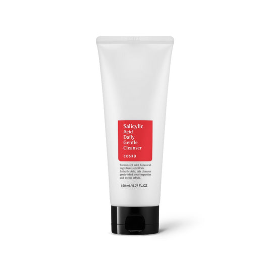 COSRX Salicylic Acid Daily Gentle Cleanser is a purifying foam cleanser designed to remove excess oil and unclog pores. Formulated with Salicylic Acid and Willow Bark Water, it helps exfoliate dead skin cells, reduce breakouts, and improve skin clarity. Tea Tree Oil helps soothe and calm the skin, while Glycerin provides hydration to prevent dryness. The creamy foam effectively cleanses without stripping, leaving skin fresh, smooth, and balanced. Suitable for oily, combination, and acne-prone skin.