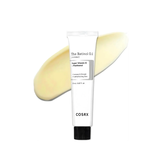 COSRX The Retinol 0.1 Cream is a gentle yet effective anti-aging treatment formulated with 0.1% Retinol to help reduce the appearance of fine lines, wrinkles, and improve skin texture. Enriched with Shea Butter, Panthenol, and Hyaluronic Acid, it deeply hydrates and nourishes the skin while soothing any potential irritation. Tocopherol (Vitamin E) and Carrot Root Extract provide antioxidant protection, leaving your skin smoother, firmer, and more radiant. Ideal for those new to retinol or looking for a mild