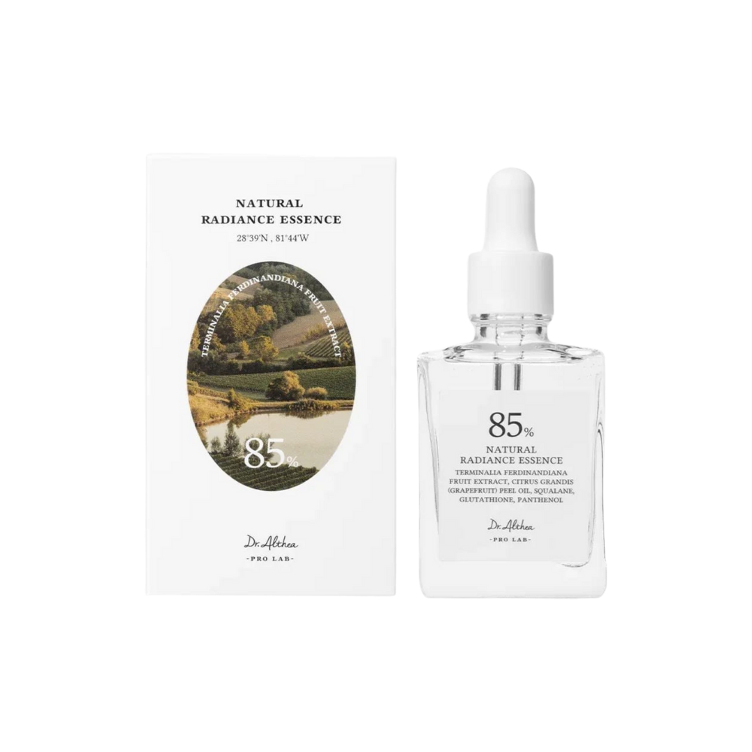 DR. ALTHEA Natural Radiance Essence is a lightweight, hydrating essence that brightens and revitalizes the skin for a healthy glow. It features Kakadu Plum Extract—a powerful source of Vitamin C known for boosting radiance and improving skin tone. Combined with Niacinamide, Fermented Rice, Ginseng, and Soybean Extracts, this formula helps even out the complexion and nourish the skin. A blend of Hyaluronic Acids delivers deep moisture, while Panthenol and Squalane soothe and support the skin barrier. The ess