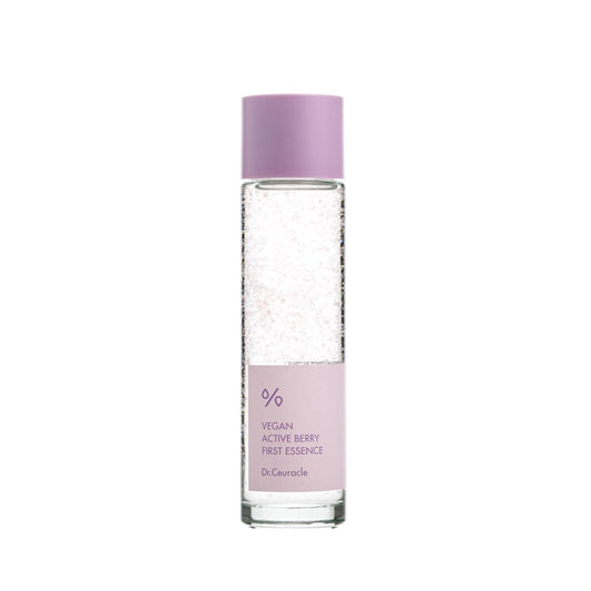 DR. CEURACLE Vegan Active Berry First Essence is a hydrating and revitalizing essence enriched with antioxidant-rich Cranberry Extract and nourishing botanical ingredients. Infused with Centella Asiatica, Fig Extract, and Sodium Hyaluronate, it soothes, hydrates, and boosts the skin’s natural barrier. With added Resveratrol and Ceramides, this essence helps improve elasticity and promotes a radiant complexion. Perfect for refreshing and preparing the skin for the rest of your skincare routine.