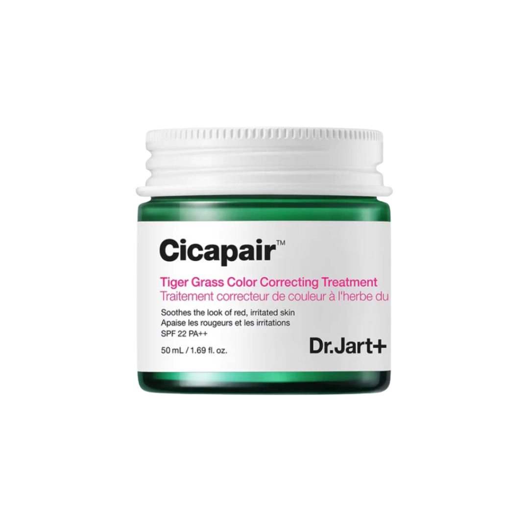 DR. JART+ Cicapair Tiger Grass Color Correcting Treatment is a soothing and color-correcting cream designed to neutralize redness and even out skin tone. Infused with Centella Asiatica (Tiger Grass) and botanical extracts, it calms and protects sensitive skin. With SPF and mineral pigments, this treatment adjusts to your natural skin tone, providing a smooth, radiant finish while shielding your skin from environmental stressors. Perfect for sensitive and redness-prone skin, it offers a balanced, refreshed l