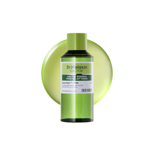 DR. MELAXIN Cactox Cactus Essence Pore Relief Toner is a gentle exfoliating toner that helps hydrate dehydrated skin, smooth uneven texture, and refine the look of pores. Formulated with Cactus-Derived Extracts, Gluconolactone (PHA), Niacinamide, Panthenol, Hyaluronic Acid, Ceramide NP, Aloe Barbadensis Leaf Extract, and Peptides, it helps remove dead skin buildup while keeping the skin moisturized and comfortable. This toner is ideal for skin that feels dry, dull, rough, or textured and needs mild exfoliat