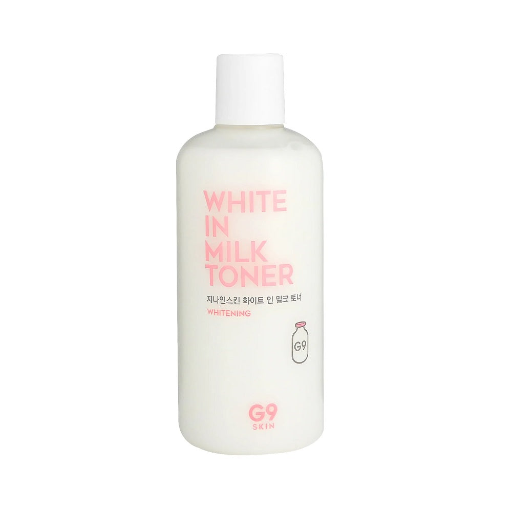 G9SKIN White In Milk Toner is a moisturizing and brightening toner designed to leave the skin soft, smooth, and radiant. Formulated with Niacinamide, Milk Protein Extract, Sodium Hyaluronate, Ceramide, Rice Ferment Filtrate, Galactomyces Ferment Filtrate, and Vitamin-rich ingredients, it helps hydrate, nourish, and support a healthy-looking glow. Best suited for normal, dry, combination, and dull skin.