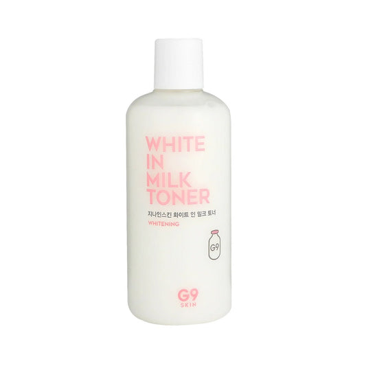 G9SKIN White In Milk Toner is a moisturizing and brightening toner designed to leave the skin soft, smooth, and radiant. Formulated with Niacinamide, Milk Protein Extract, Sodium Hyaluronate, Ceramide, Rice Ferment Filtrate, Galactomyces Ferment Filtrate, and Vitamin-rich ingredients, it helps hydrate, nourish, and support a healthy-looking glow. Best suited for normal, dry, combination, and dull skin.