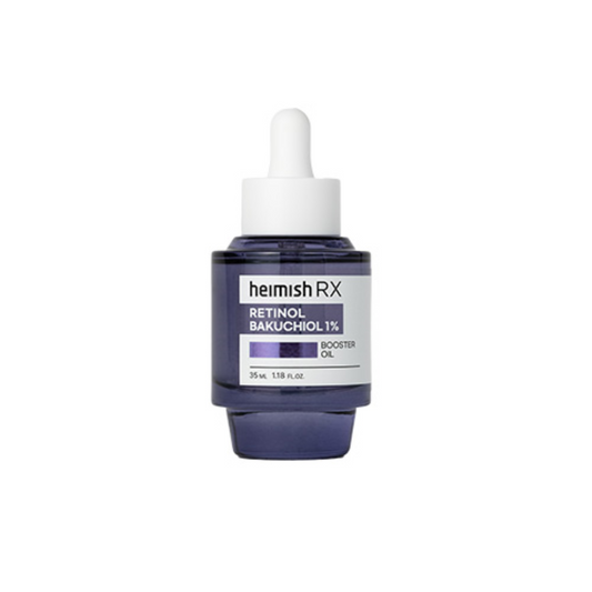 HEIMISH RX Retinol Bakuchiol Booster Oil is a lightweight facial oil designed to target fine lines, improve skin texture, and boost radiance. Powered by &nbsp;0.9% Bakuchiol and 0.1% Retinol, it promotes smoother, firmer skin while minimizing signs of aging. Niacinamide brightens and evens out skin tone, while Tocopherol (Vitamin E) provides antioxidant protection. Its fast-absorbing formula nourishes without greasiness, leaving your skin soft, hydrated, and visibly revitalized.