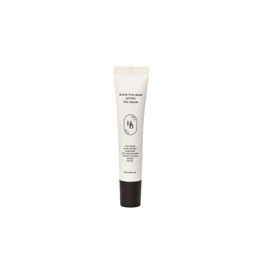 HEVEBLUE Black Yuja Bean Lifting Eye Cream is a nourishing eye treatment designed to brighten, firm, and smooth the delicate under-eye area. Formulated with Black Yuja (Citrus Junos) Fruit Water, Soybean Seed Extract, and a blend of lifting peptides, it helps reduce the appearance of fine lines and improves skin elasticity. Enriched with Niacinamide, Panthenol, and hydrating botanicals, this cream delivers deep moisture while soothing and revitalizing tired eyes. The lightweight texture absorbs easily, leav