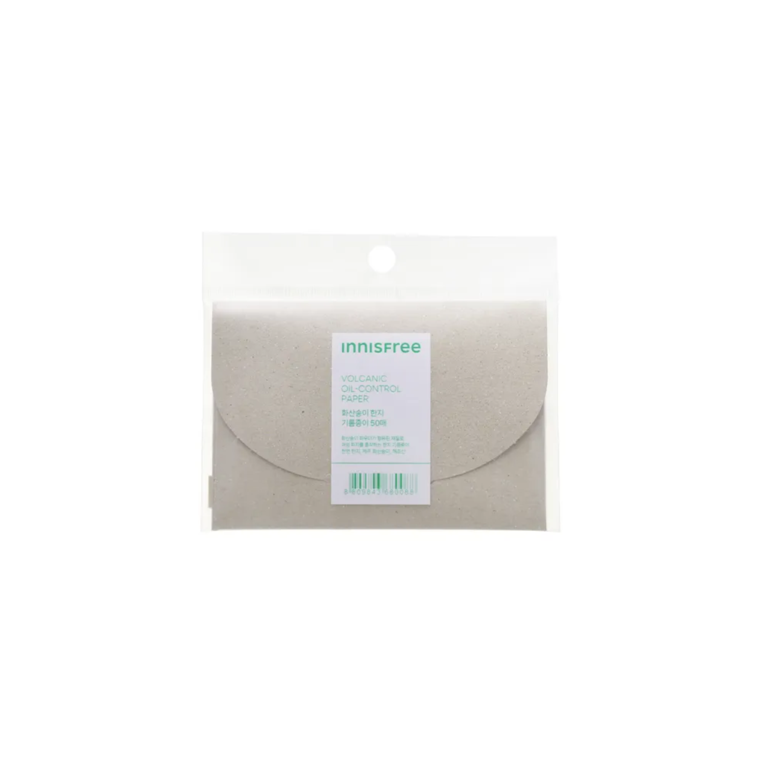 INNISFREE Jeju Volcanic Oil Control Paper is a lightweight blotting paper made to quickly absorb excess oil and shine throughout the day. Formulated with Volcanic-Cluster Powder, it helps control sebum without disturbing your makeup or leaving the skin feeling dry. The compact pack includes 50 sheets, making it easy to carry in your purse, bag, or travel pouch. Best for oily and combination skin types.
