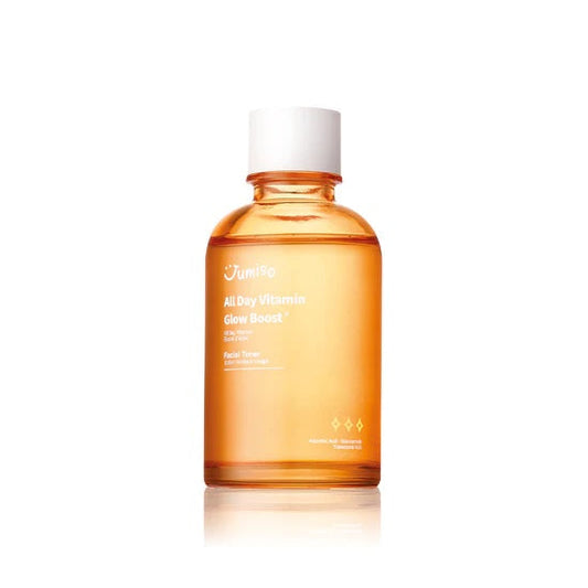 JUMISO All Day Vitamin Glow Boost Facial Toner is a revitalizing toner designed to enhance your skin's radiance. It features Niacinamide and two forms of Vitamin C—3-O-Ethyl Ascorbic Acid and Ascorbic Acid—to brighten and even out skin tone. Infused with Hippophae Rhamnoides Water and Fruit Extract, this toner also hydrates and nourishes the skin. Soothing ingredients like Allantoin and Panthenol help calm and refresh the complexion, making it ideal for boosting your skin's natural glow and maintaining a he