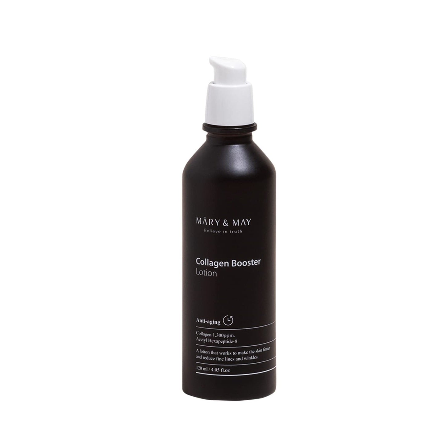 MARY & MAY Collagen Booster Lotion is a lightweight, nourishing lotion that helps improve skin firmness and elasticity. Formulated with a triple blend of Hydrolyzed Collagen, Soluble Collagen, and Collagen Extract, it supports a plumper, smoother appearance. Niacinamide and Adenosine brighten and reduce signs of aging, while Peptides, Squalene, and Jojoba/Macadamia Oils provide hydration and barrier care. The result is soft, radiant, and resilient skin with daily use.