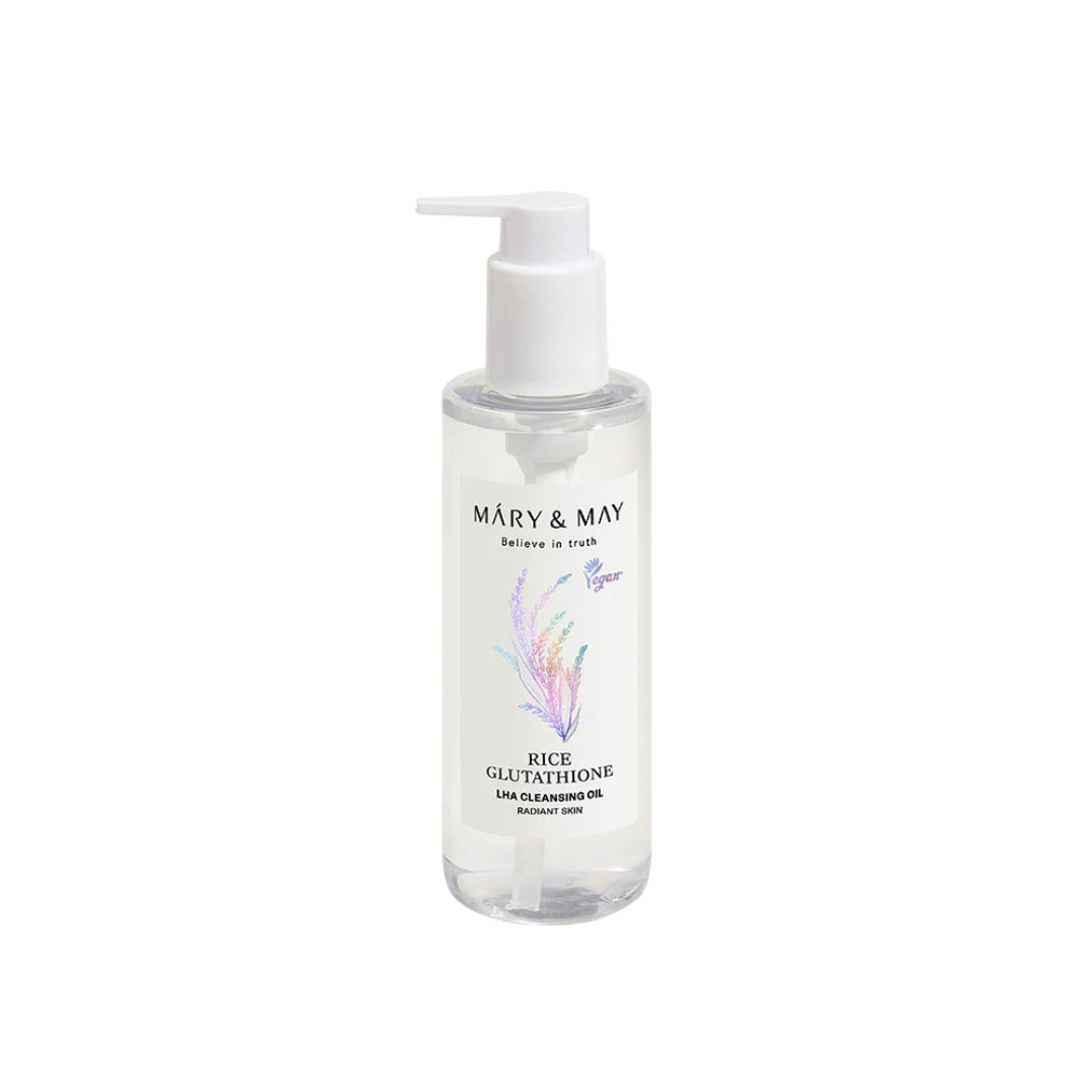 MARY & MAY Rice Glutathione LHA Cleansing Oil is a lightweight yet powerful cleansing oil that gently removes makeup, sunscreen, and impurities without stripping the skin. Infused with Rice Bran Oil and Glutathione, it brightens and refines the complexion while improving skin tone and radiance. The formula includes LHA (Capryloyl Salicylic Acid) to lightly exfoliate pores and smooth texture, while Ginseng Seed Oil and Soybean Oil provide nourishment and antioxidant protection. The silky texture emulsifi
