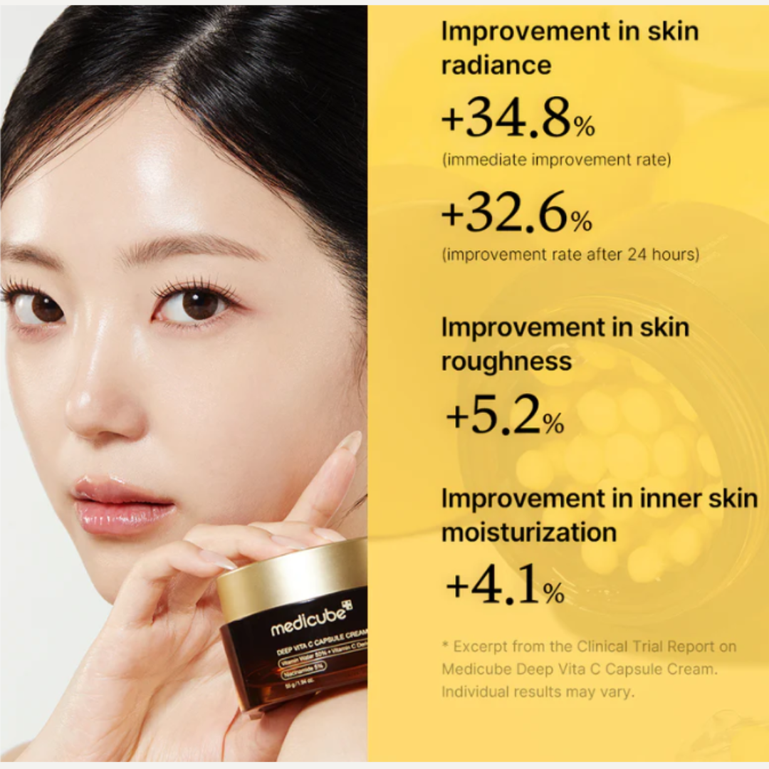 Brighten and revitalize your skin with MEDICUBE Deep Vita C Capsule Cream, a Korean skincare essential at MediCubeSkincare.ca. Formulated with Vitamin C, Niacinamide, and Arbutin, it evens skin tone, boosts radiance, and leaves your complexion firm, smooth, and glowing.