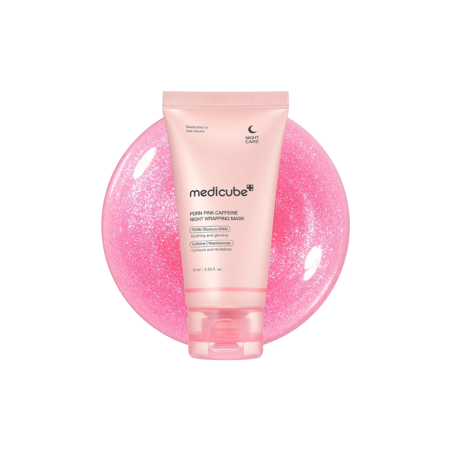 This overnight peel-off mask, MEDICUBE PDRN Pink Caffeine Overnight Wrapping Mask, is made to hydrate, firm, and refresh tired-looking skin while you sleep. The shimmering pink formula dries into a skin-hugging wrapping film that helps lock in moisture overnight and leaves skin looking smoother, glowier, and more refined by morning.

Formulated with Salmon DNA PDRN, Collagen, Caffeine, Hyaluronic Acid, and Peptides, it helps support the skin barrier, improve the look of elasticity, reduce the look of puffin