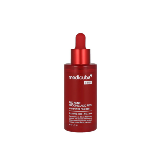 This 1-minute peeling serum, MEDICUBE Red Acne Succinic Acid Peel, is made to help clear clogged pores, remove excess sebum, smooth dead skin buildup, and refresh acne-prone skin. It works after cleansing as a quick rinse-off booster that helps skin look cleaner, smoother, and more refined.

Formulated with Lactic Acid, Succinic Acid, Salicylic Acid, and Glycolic Acid, it helps exfoliate dead skin, reduce the look of blackheads and whiteheads, improve rough texture, and support a clearer-looking complexion.