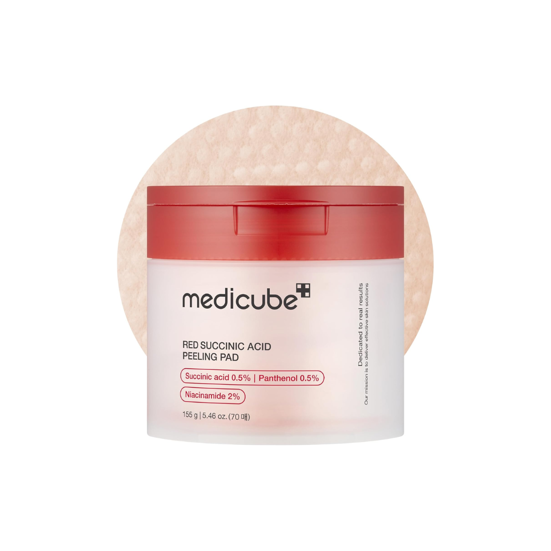 These acne-care toner pads, MEDICUBE Red Succinic Acid Panthenol Pads, are made to help calm blemish-prone skin while smoothing rough texture and clearing pore buildup. The pre-soaked pads make it easy to care for excess oil, clogged pores, blackheads, whiteheads, and post-breakout unevenness in one simple step.

Formulated with Succinic Acid, Panthenol, Niacinamide, Salicylic Acid, Allantoin, and soothing plant extracts, they help support gentle exfoliation, sebum care, hydration, calming care, and a clear
