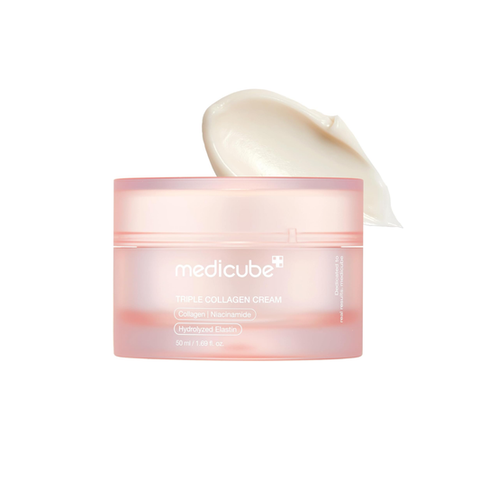 This anti-aging cream, MEDICUBE Triple Collagen Cream, is made to target visible signs of aging while helping skin look smoother, firmer, and more even. It supports pore care, elasticity, fine line care, wrinkle care, and dark spot care for a more refined-looking complexion.

Formulated with Niacinamide, Squalane, Panthenol, Ceramide NP, Cholesterol, Adenosine, Peptides, Hydrolyzed Elastin, Collagen, Vitamin C derivatives, and patented plant extracts, it helps hydrate, brighten, firm, and support the sk