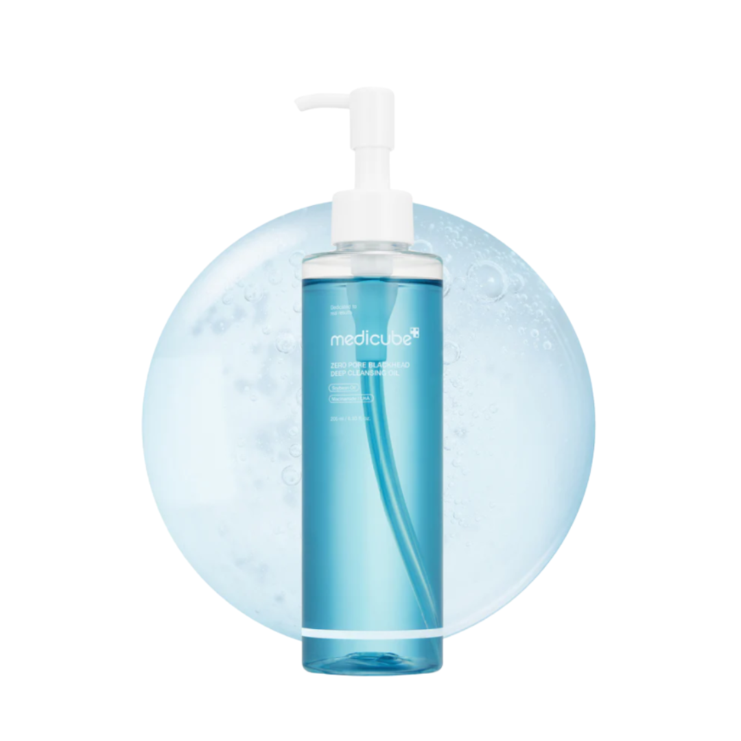 This all-in-one cleansing oil, MEDICUBE Zero Pore Blackhead Deep Cleansing Oil, is made to melt away makeup, sunscreen, excess sebum, and blackheads while leaving skin feeling fresh and moisturized. The oil transforms into a milky texture when mixed with water, helping rinse away impurities smoothly without a heavy residue.

Formulated with 90.6% plant-based oils, including Soybean Oil, Grape Seed Oil, Olive Oil, Jojoba Seed Oil, Rice Bran Oil, Camellia Seed Oil, and Sunflower Seed Oil, it helps deeply clea
