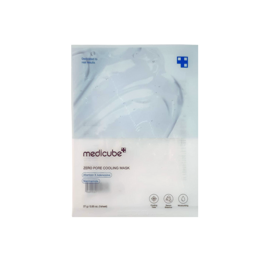 This cooling sheet mask, MEDICUBE Zero Pore Cooling Mask, is made to calm heated skin, hydrate, and help improve the look of enlarged pores. The refreshing formula gives a cooling effect without alcohol, making it ideal for skin that feels warm, oily, or stressed.

Formulated with Niacinamide, Adenosine, Allantoin, Peptide, and a natural pore-care blend of Evening Primrose, Arrowroot Root, Elm Bark, and Pine Needle, it helps support sebum care, smoother texture, hydration, and a more refined-looking complex