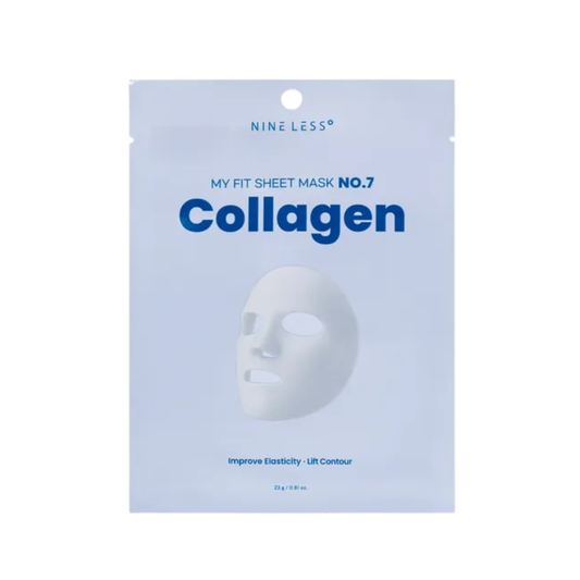 NINELESS My Fit Sheet Collagen Mask is a nourishing sheet mask designed to hydrate, soften, and improve the look of skin elasticity. Formulated with Collagen Extract, Hydrolyzed Collagen, Soluble Collagen, Procollagen, Tremella Mushroom Extract, Soybean Seed Extract, Blueberry Fruit Extract, and Pomegranate Fruit Extract, it helps replenish moisture and support firmer, smoother-looking skin. Best suited for dry, dull, normal, combination, and mature-looking skin.