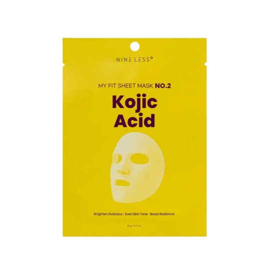 NINELESS My Fit Sheet Kojic Acid Mask is a brightening sheet mask designed to target dullness, uneven skin tone, and dark spots. Formulated with Kojic Acid, Niacinamide, Glutathione, Arbutin, Vitamin C, Ferulic Acid, Ceramide NP, and Sodium Hyaluronate, it helps improve radiance, hydrate the skin, and support a smoother, more even-looking complexion. Best suited for dull, uneven, normal, combination, and pigmentation-prone skin.