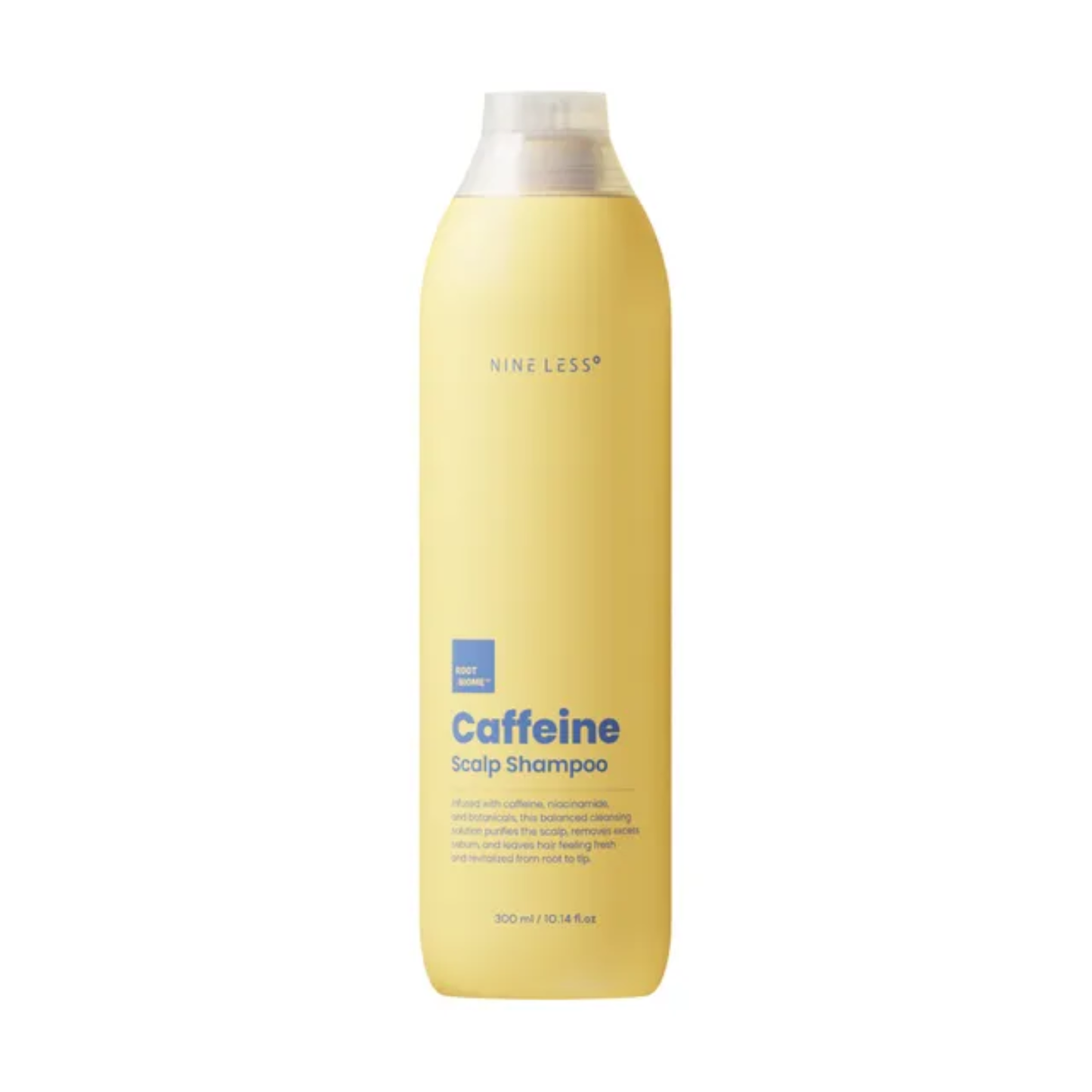 NINELESS Root-Biome Caffeine Scalp Shampoo is a refreshing scalp-care shampoo designed to cleanse, balance, and support healthier-looking hair roots. Enriched with Niacinamide, Caffeine, and Panthenol, it helps strengthen the scalp barrier, soothe sensitivity, and care for weak roots. Menthol provides a cooling sensation to help relieve itchiness and heat, while Red Ginseng Extract and herbal ingredients nourish and revitalize the scalp. Perfect for daily scalp care, especially for oily, itchy, sensitive, o