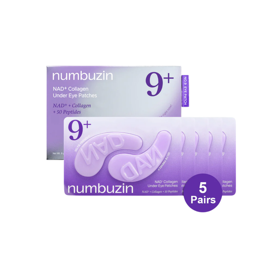 NUMBUZIN No.9 NAD+ Collagen Under Eye Patches are designed to deeply nourish, firm, and refresh the delicate under-eye area. Formulated with fast-absorbing 300 Da Collagen, NAD+, and a powerful complex of peptides, these hydrogel patches help plump fine lines, brighten dark circles, and improve elasticity. Caffeine and cooling ingredients visibly reduce puffiness while providing an instant refreshing effect. Ideal for tired, dull, or mature skin, these patches leave the under-eye area smoother, firmer, and 