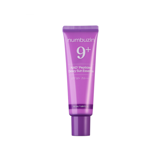 NUMBUZIN No.9 NAD Peptides Dewy Sun Essence is a lightweight Korean sunscreen that helps protect the skin from harmful UV rays while supporting firmness and a healthy glow. Formulated with NAD+, 9 Peptides, Collagen, Niacinamide, Panthenol, Centella Asiatica Extract, Allantoin, and Hydrolyzed Hyaluronic Acid, it helps strengthen the skin barrier, soothe stressed skin, and provide hydration. Its smooth, lightweight texture leaves a dewy finish with no white cast, making it suitable for all skin types, especi
