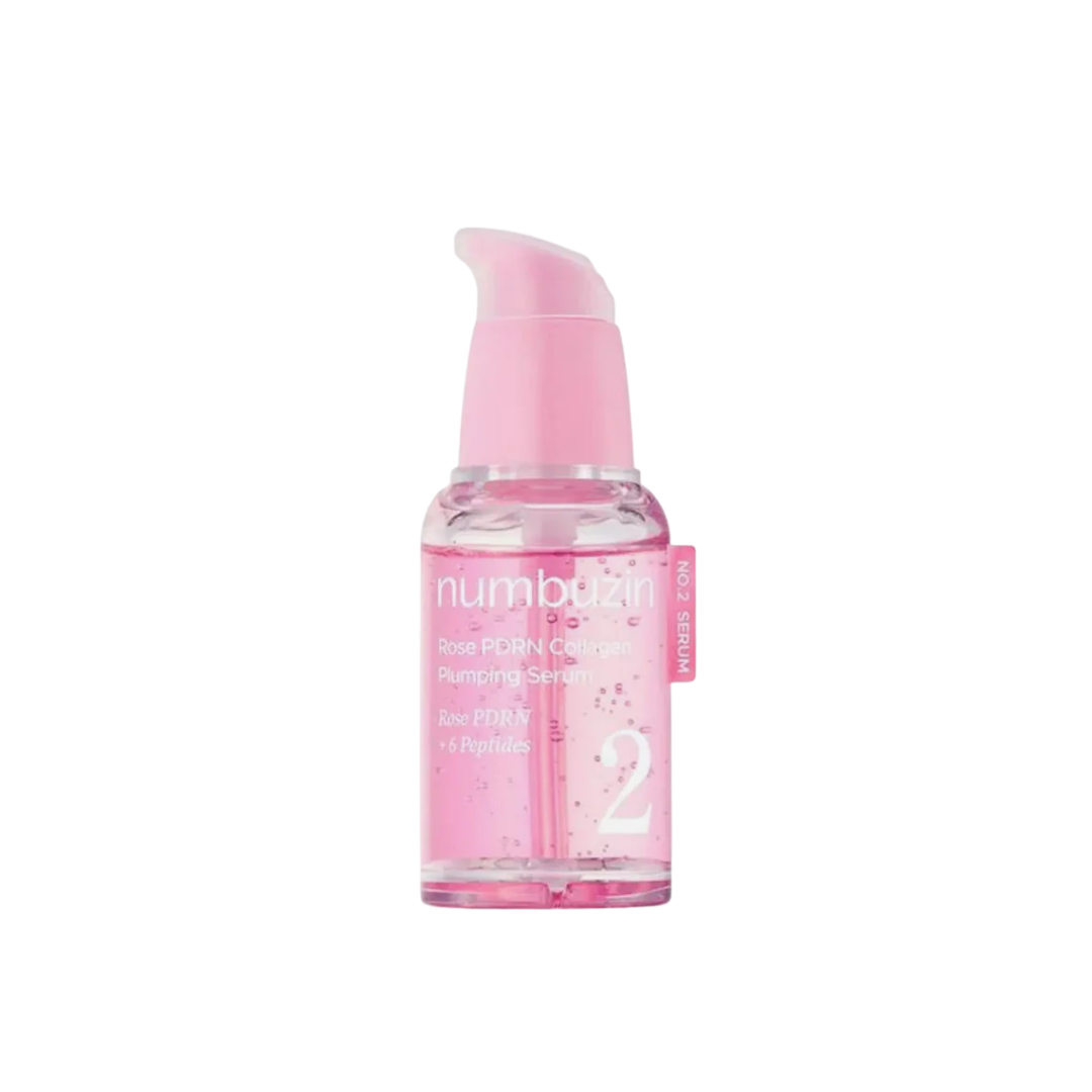 NUMBUZIN No. 2 Rose PDRN Collagen Plumping Serum is a firming and revitalizing treatment that boosts elasticity and radiance. Infused with Collagen Water, Sodium DNA (PDRN), and Rosa Damascena Extract, it helps support skin regeneration and deliver deep hydration. A blend of Hyaluronic Acid, Peptides, and Niacinamide plumps, smooths, and brightens the complexion, while Resveratrol and Tocopherol provide antioxidant protection. With regular use, skin looks firmer, healthier, and more luminous.