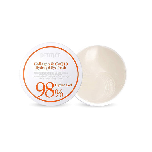 PETITFEE Collagen & CoQ10 Hydrogel Eye Patch is a nourishing treatment designed to hydrate, firm, and revitalize the delicate under-eye area. Infused with Hydrolyzed Collagen, Ubiquinone (CoQ10), and Sodium Hyaluronate, it helps improve elasticity and reduce the appearance of fine lines. Botanical extracts like Green Tea, Aloe, and Ginseng soothe and refresh tired eyes, while Caviar Extract delivers added nourishment. The hydrogel texture adheres comfortably to the skin, leaving the under-eye area smooth, p