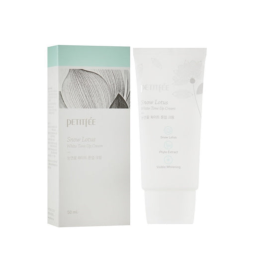 PETITFEE Snow Lotus White Tone Up Cream is a brightening moisturizer designed to enhance skin radiance and even out tone. Formulated with Niacinamide and Snow Lotus Extract, it visibly brightens and revitalizes the complexion. Additional botanical extracts like Daisy and White Lily help lighten hyperpigmentation and improve skin clarity. Ideal for daily use, this cream provides instant luminosity and long-lasting hydration, leaving skin smooth and glowing. Perfect for those seeking a more radiant, youthful 