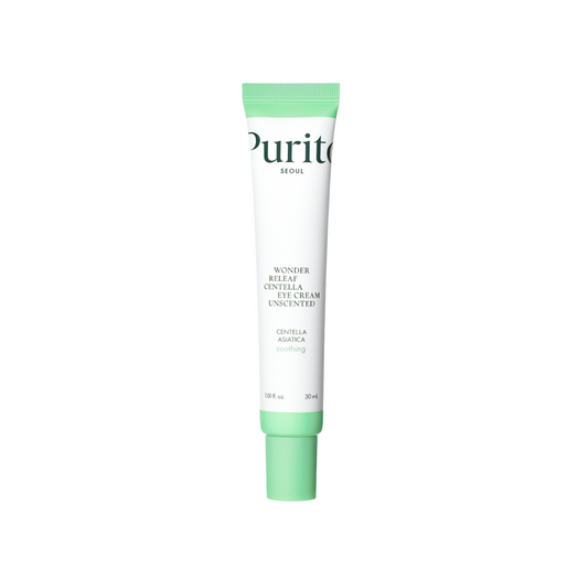 PURITO SEOUL Wonder Releaf Centella Eye Cream Unscented is a gentle and soothing eye cream designed to hydrate, calm, and improve the appearance of fine lines. Formulated with Centella Asiatica Extract, Peptides, and Ceramide NP, it helps strengthen the skin barrier while supporting firmer, smoother-looking skin. Ingredients like Panthenol, Hyaluronic Acid, and plant oils provide lasting moisture and comfort. The lightweight, unscented formula is perfect for sensitive skin and leaves the eye area soft, refr