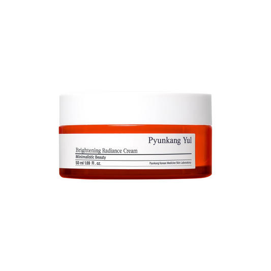 PYUNKANG YUL Brightening Radiance Cream is a nourishing moisturizer formulated with Niacinamide, Pearl Extract, and Vitamin C to brighten dull skin and improve tone. Enriched with Ceramides, Hyaluronic Acid, and Panthenol, it helps strengthen the skin barrier, deliver deep hydration, and smooth texture. The lightweight yet rich formula leaves skin radiant, supple, and healthy-looking.