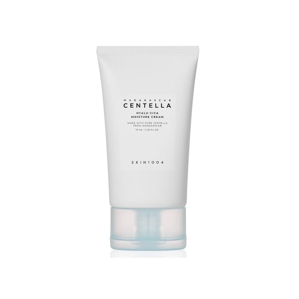 SKIN1004 Madagascar Centella Hyalu-Cica Moisture Cream is a soothing moisturizer designed to hydrate, calm, and strengthen the skin barrier. Formulated with 50% Centella Asiatica Extract, Niacinamide, Sodium Hyaluronate, Hyaluronic Acid, Hydrolyzed Hyaluronic Acid, Adenosine, and botanical extracts, it helps replenish moisture, soothe irritation, and support a smoother, healthier-looking complexion. Best suited for dry, sensitive, normal, and combination skin.