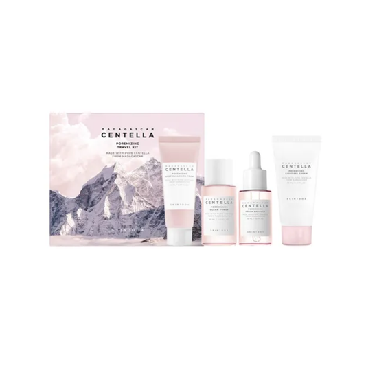 SKIN1004 Madagascar Centella Poremizing Travel Kit is a convenient 4-step pore care set designed to cleanse, tone, hydrate, and moisturize skin while supporting a smoother-looking complexion. This travel-size kit includes the Poremizing Deep Cleansing Foam, Clear Toner, Fresh Ampoule, and Light Gel Cream to help remove impurities, refresh the skin, refine the look of pores, and provide lightweight hydration. Powered by Madagascar Centella, this set is ideal for combination, oily, textured, and pore-concerne