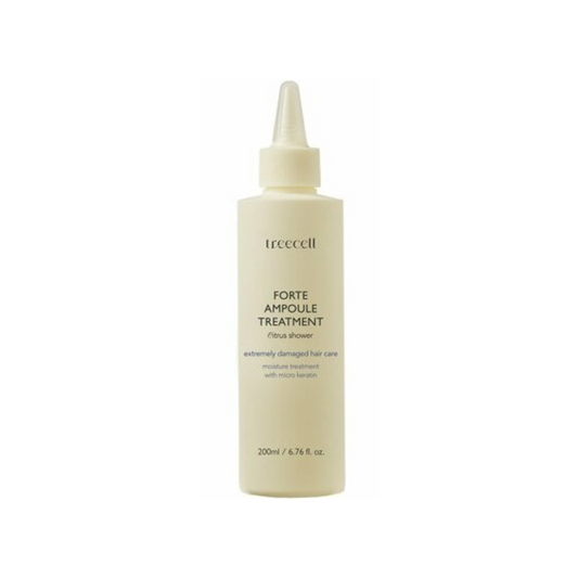TREECELL Forte Ampoule Treatment is a protein-rich hair treatment designed to repair and strengthen damaged strands. Formulated with Hydrolyzed Keratin, Milk Protein Extract, and Amino Acids, it helps restore hair’s elasticity, smoothness, and shine. Enriched with Jojoba Oil and Tocopherol (Vitamin E), it deeply nourishes while protecting against breakage. The lightweight formula absorbs easily, leaving hair soft, manageable, and lightly scented with a fresh fragrance - perfect for dry, brittle, or chemical