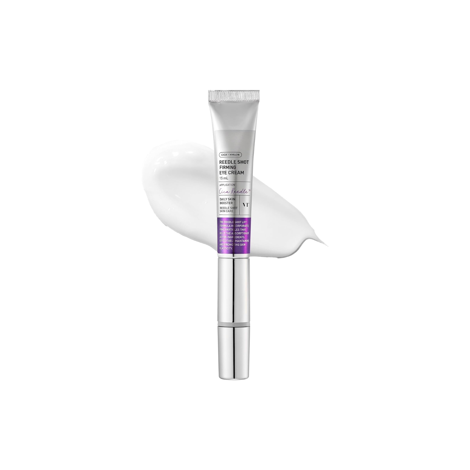 VT Reedle Shot Lifting Eye Cream is a firming eye cream designed to hydrate, smooth, and improve the look of elasticity around the delicate eye area. Formulated with CICA REEDLE™, Panthenol, Niacinamide, Collagen Extract, Bakuchiol, Ceramide NP, Peptides, Centella Asiatica Extract, Sodium Hyaluronate, Hydrolyzed Hyaluronic Acid, Adenosine, and Propolis Extract, it helps refine skin texture, soothe the skin, soften fine lines, and support a firmer-looking eye area. The micro-vibration applicator helps massag